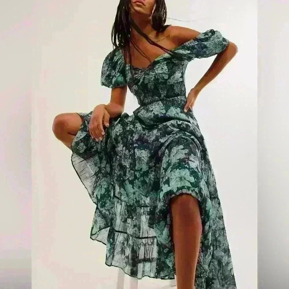 FREE PEOPLE Floral SUNDRENCHED Short Sleeve Maxi Dress Size M - Picture 1 of 12